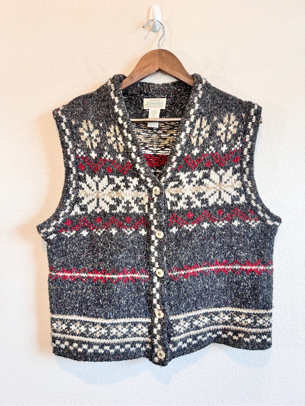 St Johns Bay Nordic Fair Isle Sweater Vest Grandpa Cottage Winter Wool L D89